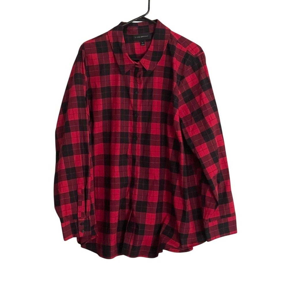 Lane Bryant Shirt Sz 20 Red Plaid Buffalo Check Button Up Office Career Grunge